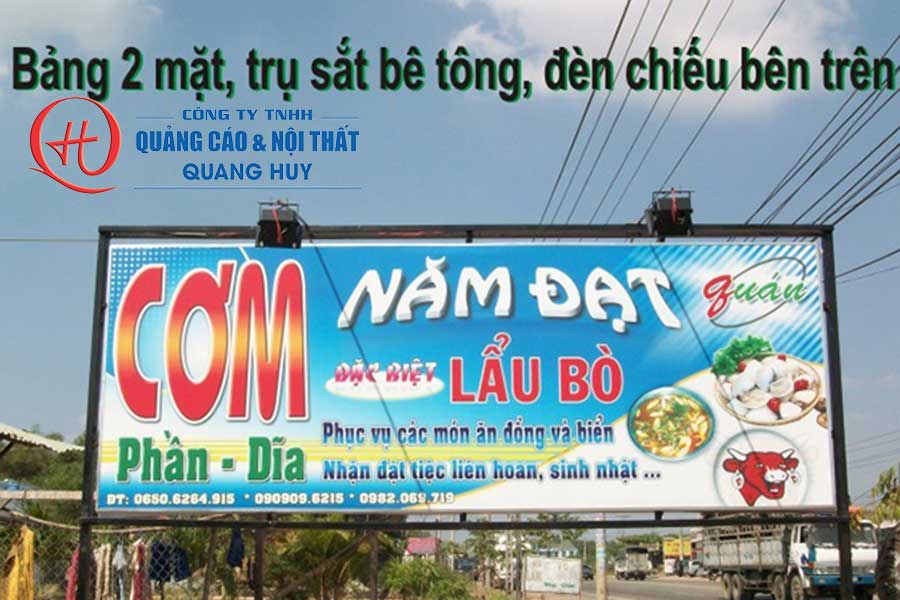 Làm bảng hiệu quán cơm tại bình dương 10 Bảng hiệu loại lớn ứng dụng bạt Hiflex để làm bảng hiệu quán cơm. Có tác dụng như biển chính và biễn vẫy