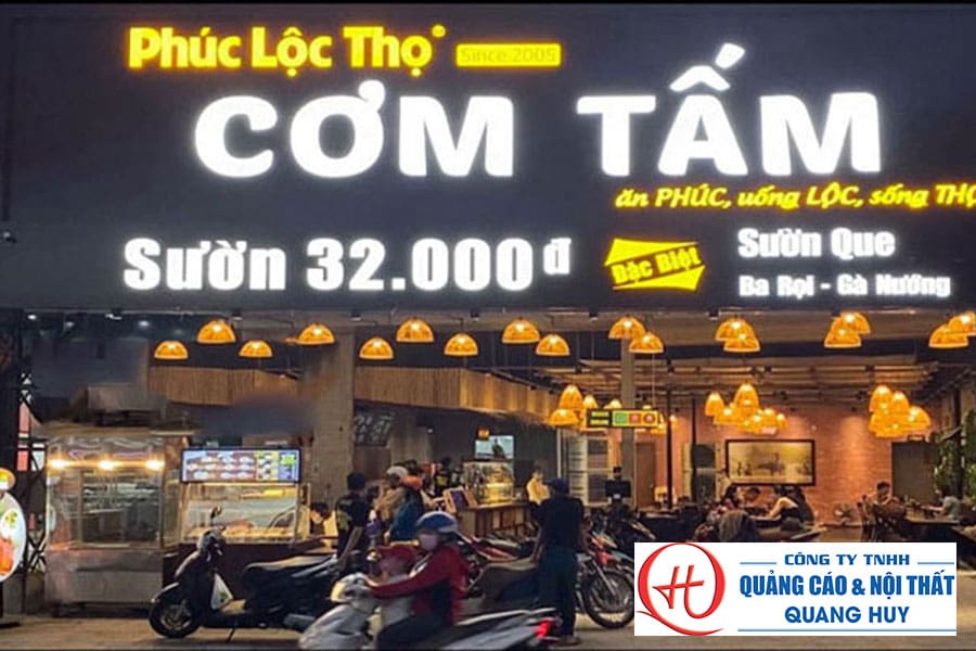 Làm bảng hiệu quán cơm tại bình dương 15 Bảng hiệu quán cơm sử dụng mặt dựng Alu kết hợp chữ nổi đèn Led
